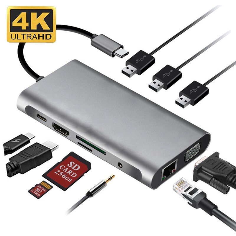 USB  ŷ ̼  C  USB 3.0 Macbook Pro HUB Thunderbolt 3  4K HDMI ȣȯ VGA RJ45 10 in 1 ȯ